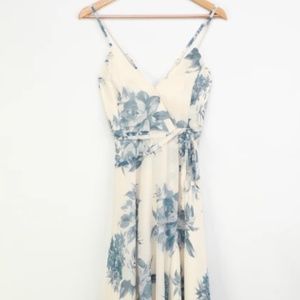 Floral Blue Full Length Dress (Lulus)